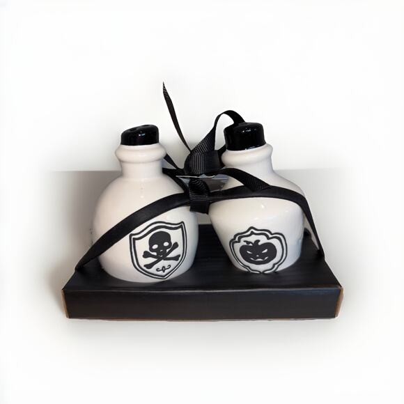 Halloween Rae Dunn Poison Bottles Salt and Pepper Shakers White with Black Set - Picture 1 of 3